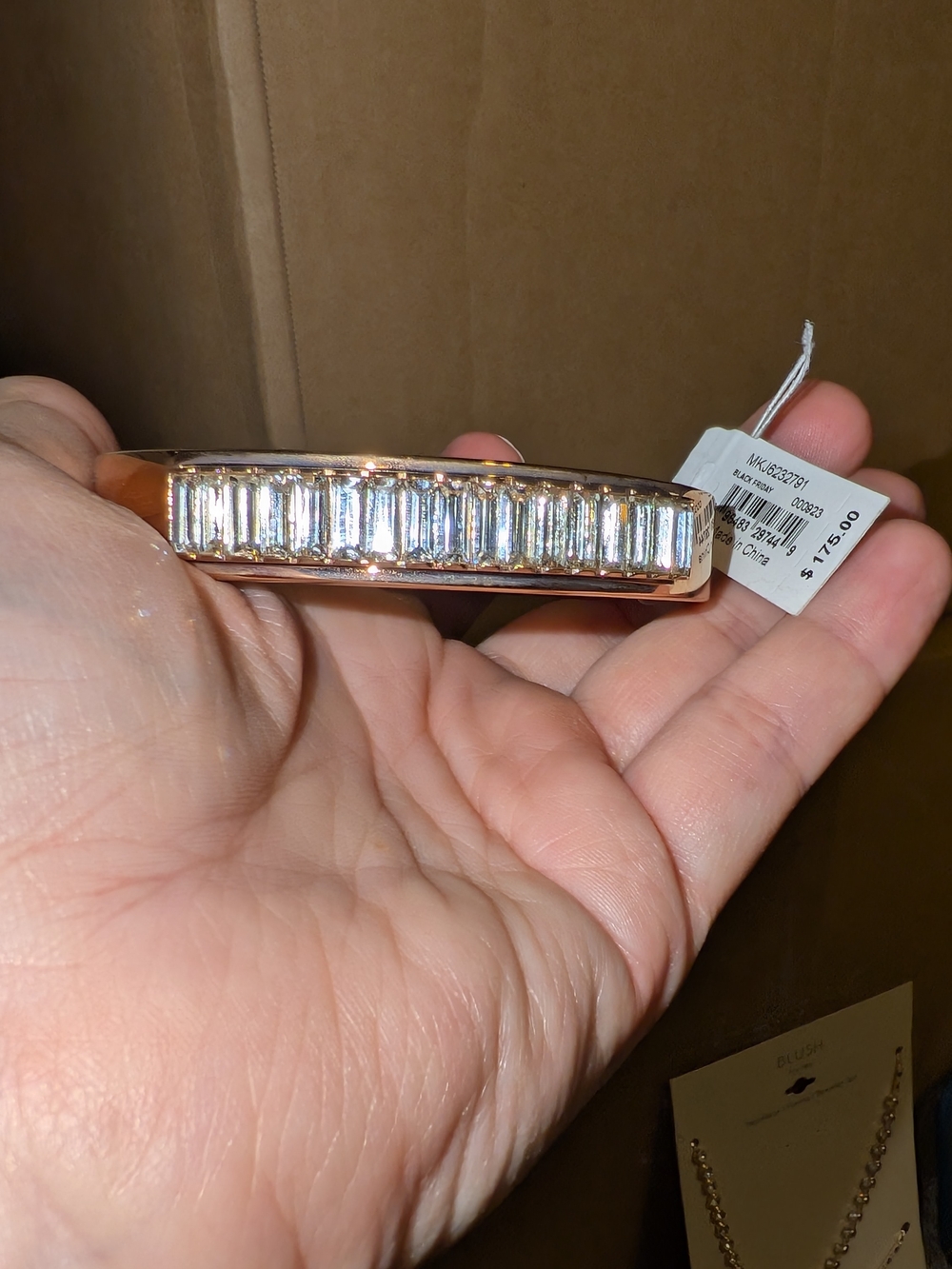 NWT Michael Kors Rose Gold Pave Brilliance Hinged Bangle Bracelet - MSRP $175